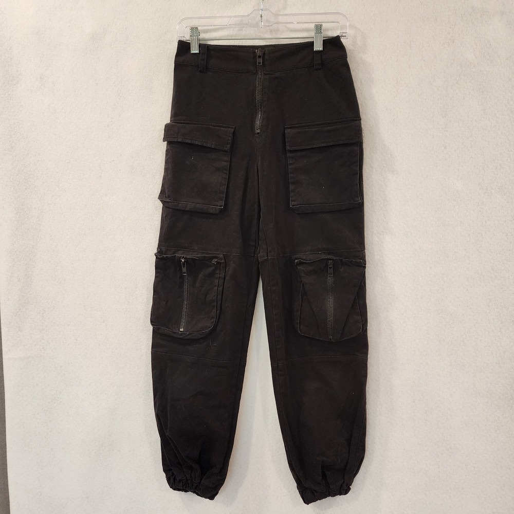 Poster Grl Womens Black Cargo Jogger Pants High Waist Exposed Zipper Size S